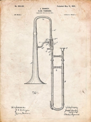 Picture of PP261-VINTAGE PARCHMENT SLIDE TROMBONE PATENT POSTER