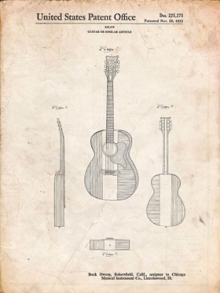 Picture of PP306-VINTAGE PARCHMENT BUCK OWENS AMERICAN GUITAR PATENT POSTER