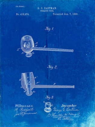 Picture of PP307-FADED BLUEPRINT SMOKING PIPE 1890 PATENT POSTER