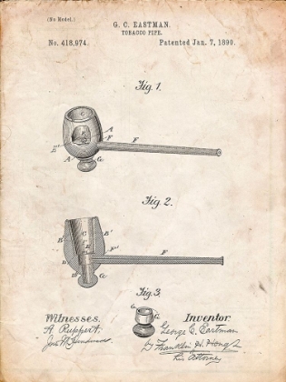 Picture of PP307-VINTAGE PARCHMENT SMOKING PIPE 1890 PATENT POSTER