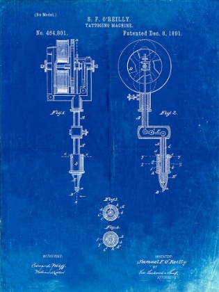 Picture of PP308-FADED BLUEPRINT TATTOOING MACHINE PATENT POSTER