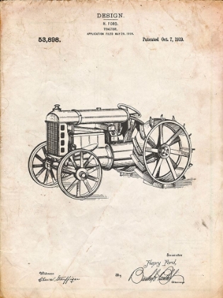 Picture of PP310-VINTAGE PARCHMENT FORDSON TRACTOR PATENT POSTER