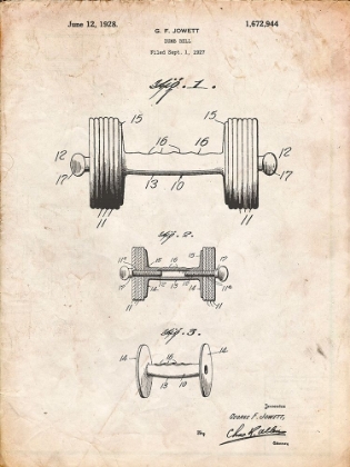 Picture of PP314-VINTAGE PARCHMENT DUMBBELL PATENT POSTER