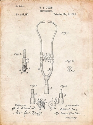 Picture of PP315-VINTAGE PARCHMENT STETHOSCOPE PATENT POSTER