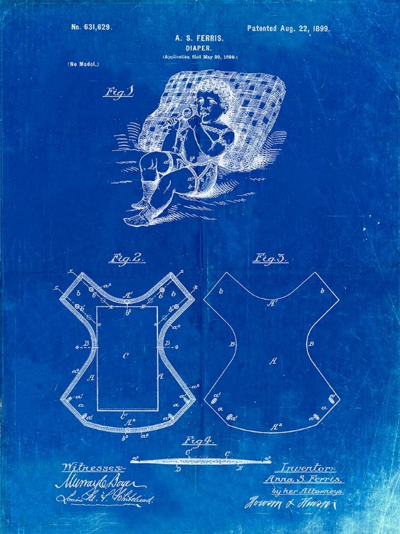 Picture of PP317-FADED BLUEPRINT CLOTH BABY DIAPER PATENT POSTER