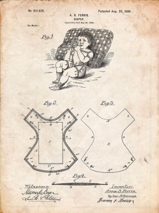 Picture of PP317-VINTAGE PARCHMENT CLOTH BABY DIAPER PATENT POSTER