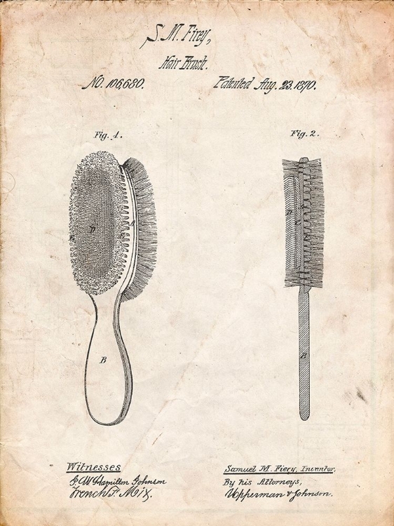 Picture of PP344-VINTAGE PARCHMENT VINTAGE HAIR BRUSH PATENT POSTER