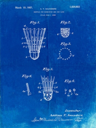 Picture of PP345-FADED BLUEPRINT VINTAGE BADMINTON SHUTTLE PATENT POSTER