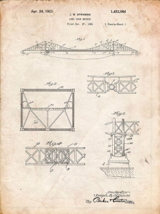 Picture of PP350-VINTAGE PARCHMENT GOLDEN GATE BRIDGE PATENT POSTER