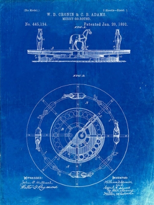 Picture of PP351-FADED BLUEPRINT CAROUSEL 1891 PATENT POSTER