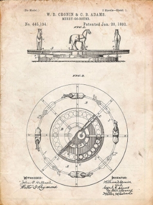 Picture of PP351-VINTAGE PARCHMENT CAROUSEL 1891 PATENT POSTER