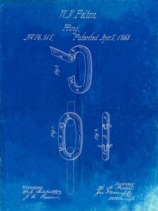 Picture of PP402-FADED BLUEPRINT CARABINER RING 1868 PATENT POSTER