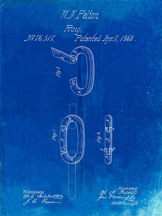 Picture of PP402-FADED BLUEPRINT CARABINER RING 1868 PATENT POSTER