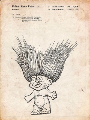 Picture of PP406-VINTAGE PARCHMENT TROLL DOLL PATENT POSTER