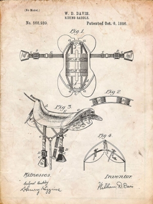 Picture of PP444-VINTAGE PARCHMENT HORSE SADDLE PATENT POSTER