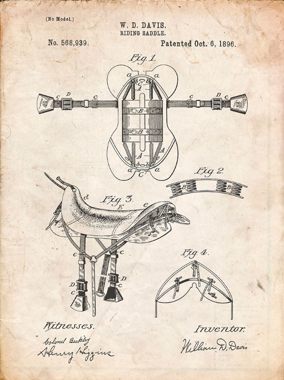 Picture of PP444-VINTAGE PARCHMENT HORSE SADDLE PATENT POSTER