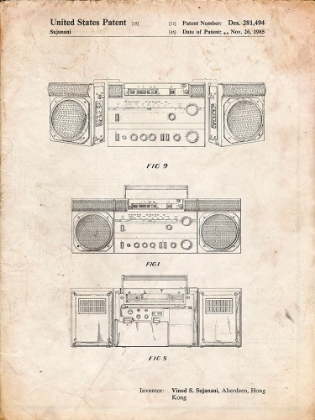 Picture of PP448-VINTAGE PARCHMENT HITACHI BOOM BOX PATENT POSTER