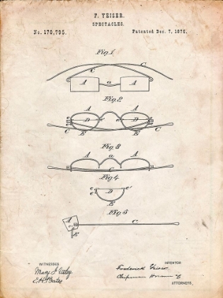 Picture of PP487-VINTAGE PARCHMENT EYE GLASSES PATENT POSTER