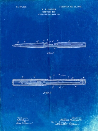 Picture of PP494-FADED BLUEPRINT SANFORD FOUNTAIN PEN 1905 PATENT POSTER