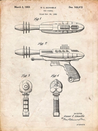 Picture of PP498-VINTAGE PARCHMENT TOY LASER GUN PATENT PRINT