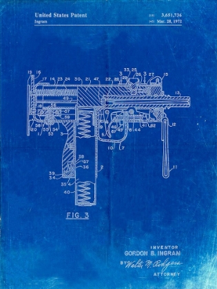 Picture of PP584-FADED BLUEPRINT MAC-10 UZI PATENT POSTER