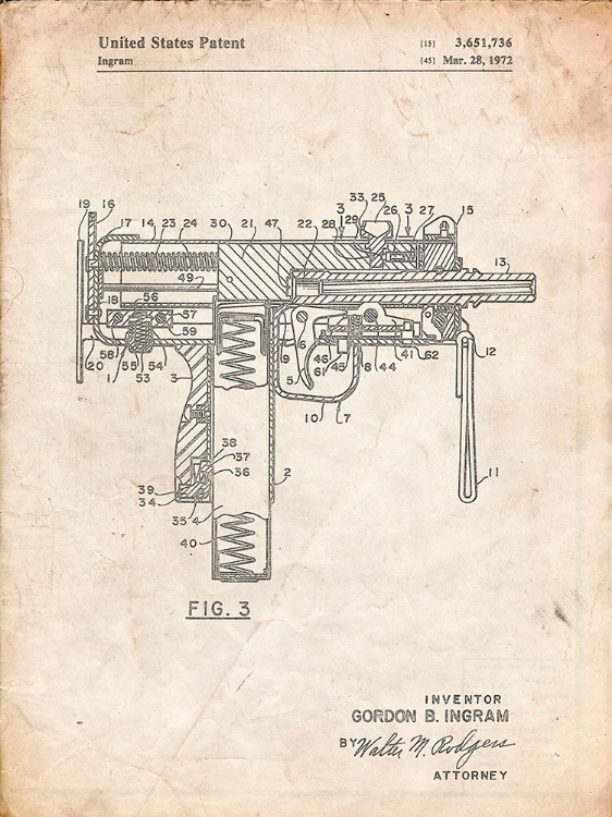 Picture of PP584-VINTAGE PARCHMENT MAC-10 UZI PATENT POSTER