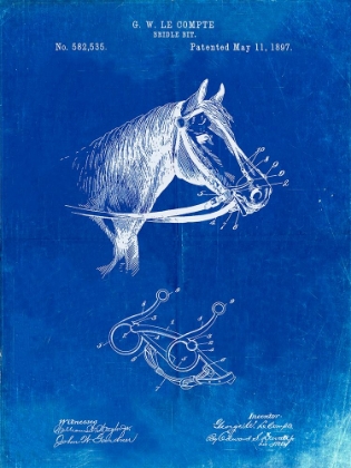 Picture of PP611-FADED BLUEPRINT HORSE BRIDLE BIT POSTER