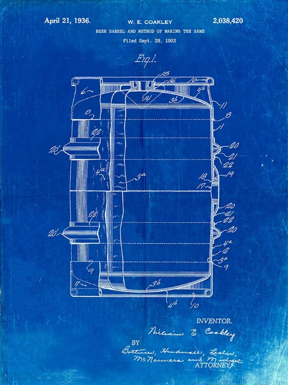 Picture of PP727-FADED BLUEPRINT BEER BARREL PATENT POSTER