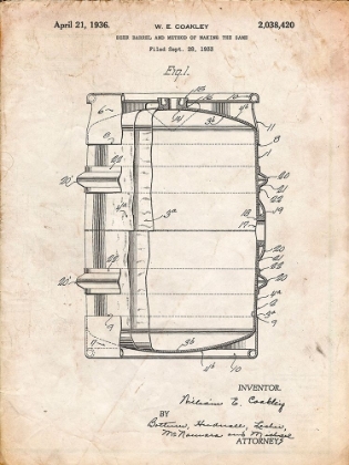 Picture of PP727-VINTAGE PARCHMENT BEER BARREL PATENT POSTER