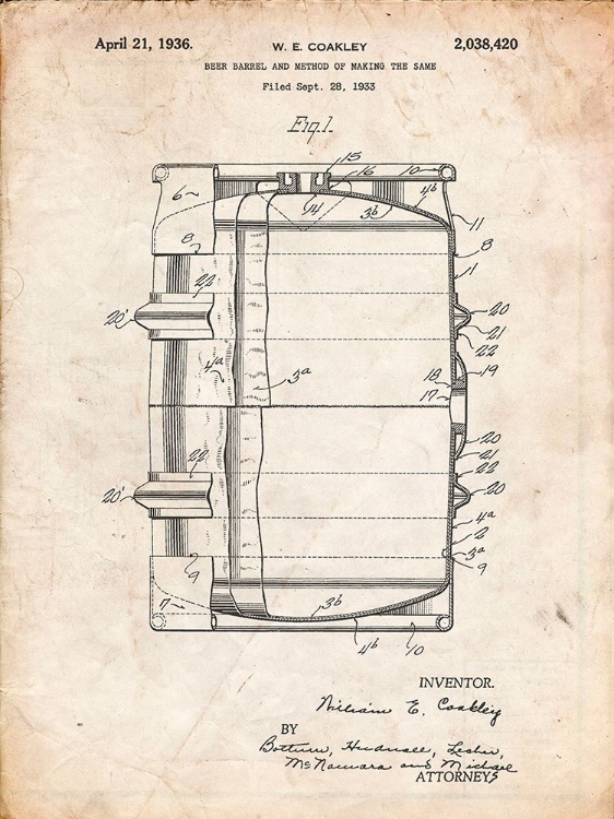 Picture of PP727-VINTAGE PARCHMENT BEER BARREL PATENT POSTER