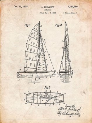 Picture of PP769-VINTAGE PARCHMENT COLLAPSABLE SAILBOAT POSTER