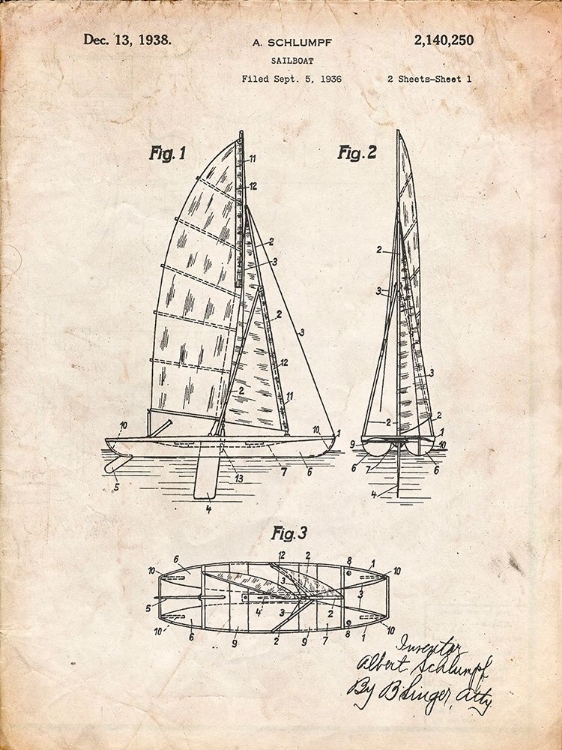 Picture of PP769-VINTAGE PARCHMENT COLLAPSABLE SAILBOAT POSTER