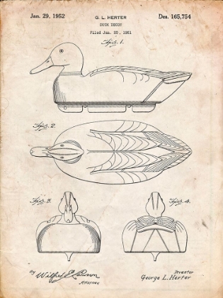 Picture of PP1001-VINTAGE PARCHMENT PROPELLED DUCK DECOY PATENT POSTER