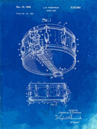 Picture of PP1018-FADED BLUEPRINT ROGERS SNARE DRUM PATENT POSTER