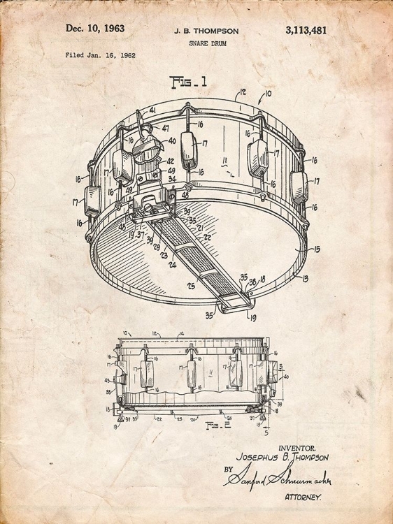 Picture of PP1018-VINTAGE PARCHMENT ROGERS SNARE DRUM PATENT POSTER