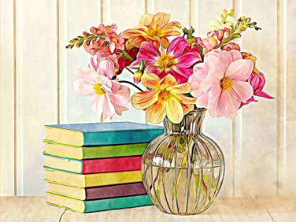Picture of DAHLIAS AND COLORFUL BOOKS