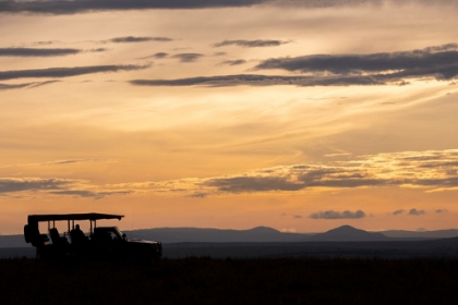 Picture of AFRICA-KENYA-NORTHERN SERENGETI PLAINS-MAASAI MARA-MARA SUNRISE WITH SAFARI JEEP SILHOUETTE