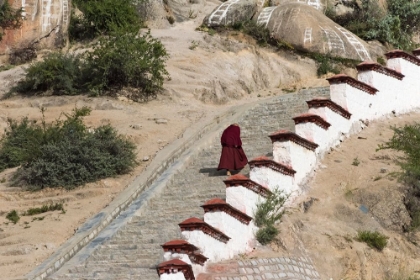 Picture of MONK WALKING THE STAIRS IN DREPUNG MONASTERY-GELUG UNIVERSITY MONASTERIES OF TIBET-LHASA-TIBET-CHINA
