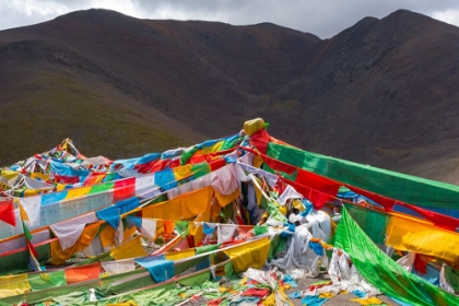 Picture of PRAYER FLAGS ON TIBETAN PLATEAU WITH TANGGULA MOUNTAIN-NAMTSO-LAKE NAM-TIBET-CHINA
