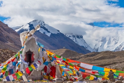 Picture of MANI PILE AND PRAYER FLAGS IN RONGBUK VALLEY-LHOTSE PEAK-MT-EVEREST-SHIGATSE PREFECTURE-TIBET-CHINA