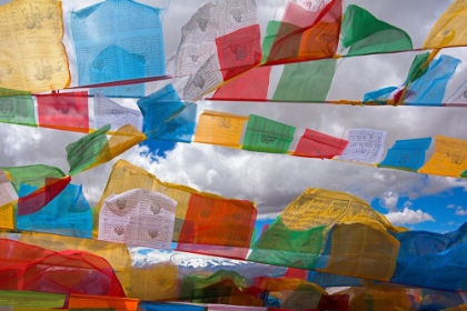 Picture of PRAYER FLAGS IN THE HIMALAYAS-MT-EVEREST NATIONAL NATURE RESERVE-SHIGATSE PREFECTURE-TIBET-CHINA