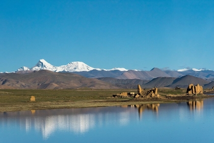 Picture of RUINS BY A LAKE-TIBETAN PLATEAU-DHAULAGIRI-SHIGATSE PREFECTURE-TIBET-CHINA