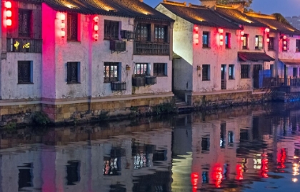 Picture of NIGHT VIEW OF TRADITIONAL HOUSES ALONG THE GRAND CANAL-WUXI-JIANGSU PROVINCE-CHINA