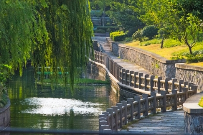 Picture of GONGCHEN BRIDGE WITH WILLOW TREE-EASTERN END OF THE GRAND CANAL-HANGZHOU-ZHEJIANG PROVINCE-CHINA