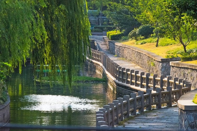 Picture of GONGCHEN BRIDGE WITH WILLOW TREE-EASTERN END OF THE GRAND CANAL-HANGZHOU-ZHEJIANG PROVINCE-CHINA