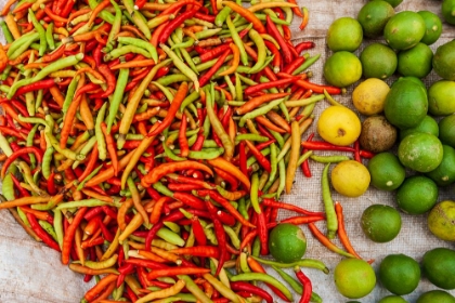 Picture of PEPPERS AND LIMES AT MARKET-VIENTIANE-CAPITAL OF LAOS-SOUTHEAST ASIA