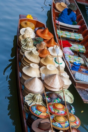 Picture of DAMNOEN SADUAK FLOATING MARKET-BANGKOK-THAILAND-BOATLOAD OF HATS FOR SALE