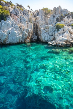 Picture of TURQUOISE COLORED CRYSTAL CLEAR WATER AT A ROCKY ISLAND-AEGEAN SEA-TURKEY