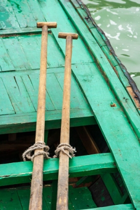 Picture of HA LONG BAY-VIETNAM-UNESCO WORLD HERITAGE SITE-CLOSE-UP OF OARS ON A GREEN BOAT