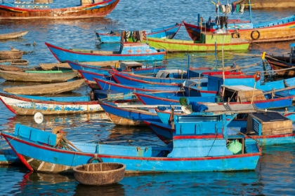 Picture of DISTINCTIVE RED AND BLUE FISHING FLEET IN MAJOR FISHING PORT OF NHA TRANG-SOUTH CENTRAL VIETNAM